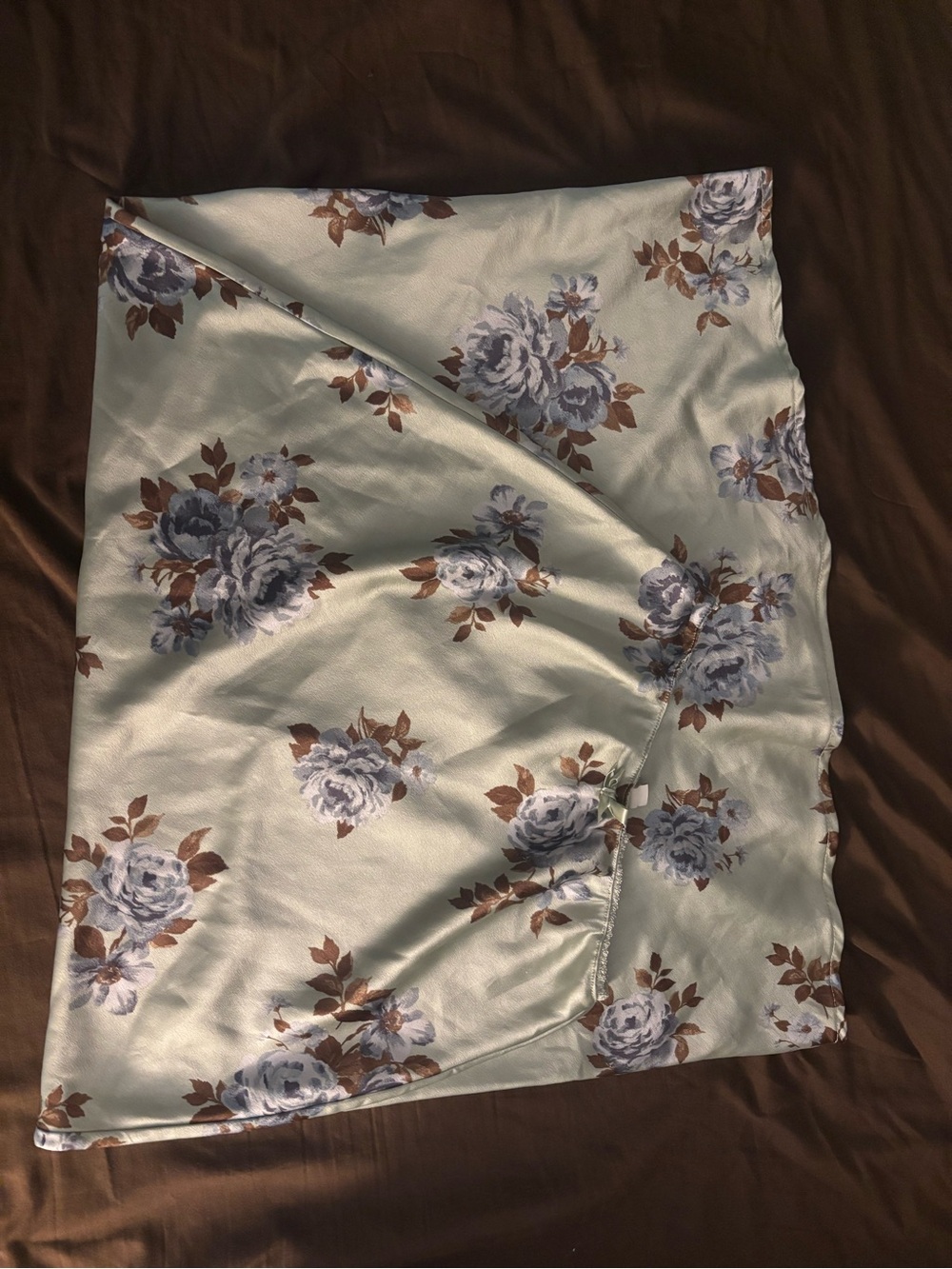Floral Satin skirt - Light Green with Blue Rose Print